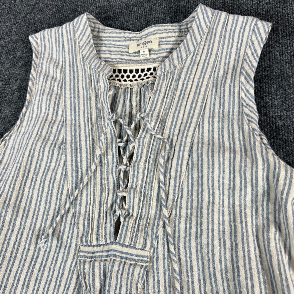 UMGEE Women's Blue White Striped Lace Up Sleeveless Casual Dress Size M READ
